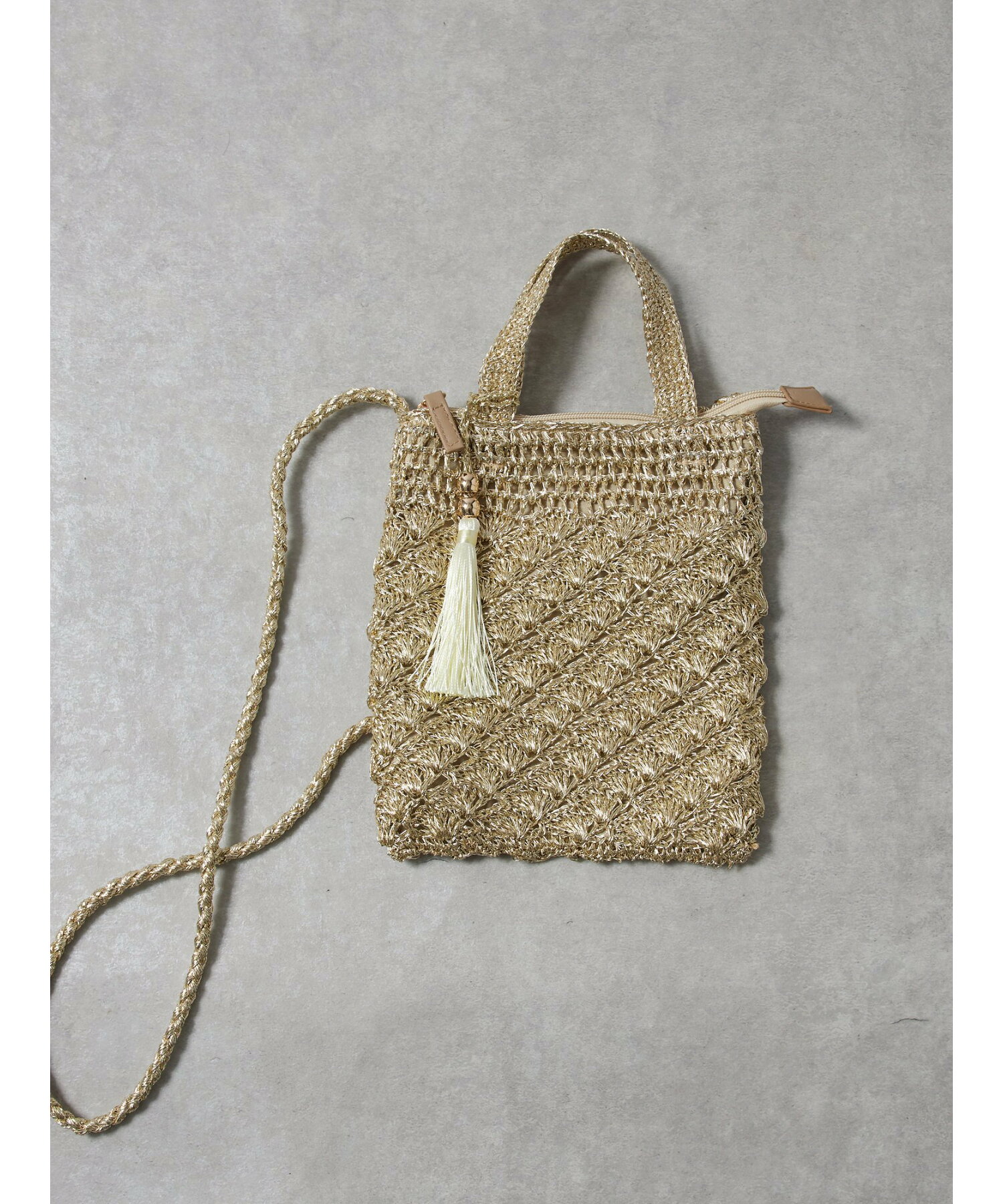 メタリック柄編みミニショルダーバッグ
